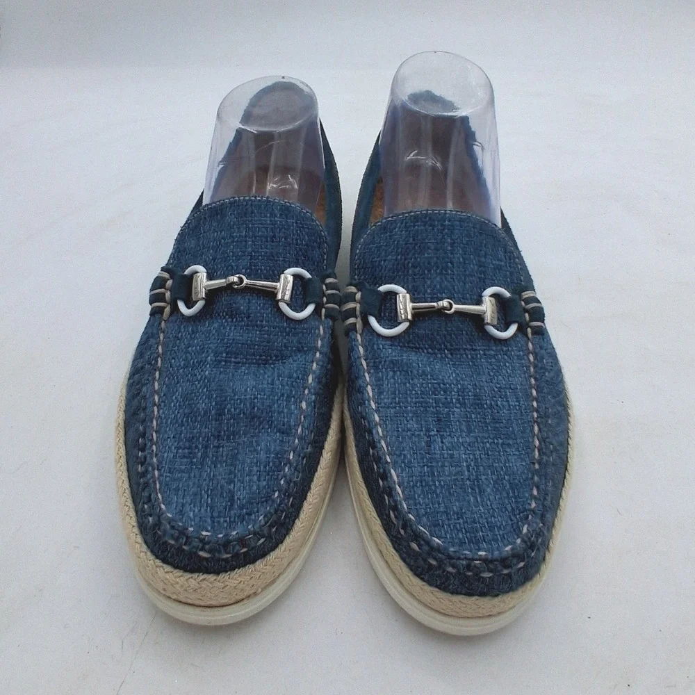 Martin Dingman Shoes Mens 8.5 M Blue Braided Bit Loafers Slip on Drivers